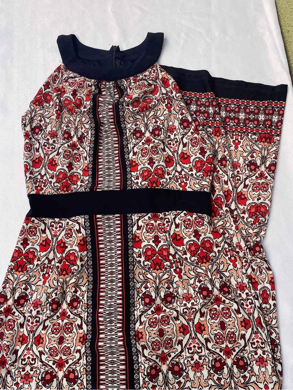 Enfocus Studio Navy Red Multi Print Sleeveless maxi Dress size 8 medium
